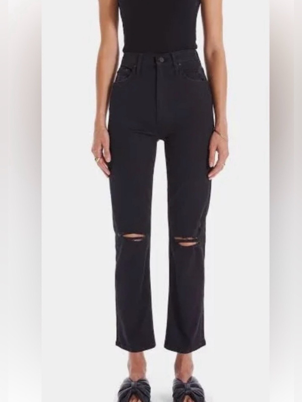 MOTHER  straight leg jeans The Dropout Jeans Guilty As Sin Black High Rise Sz 27